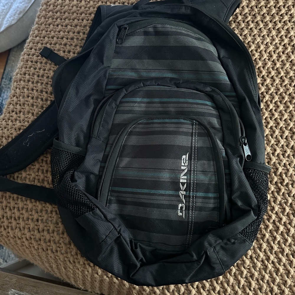 Dakine Striped Black and Gray Backpack. LOTS OF ORGANIZATION!!